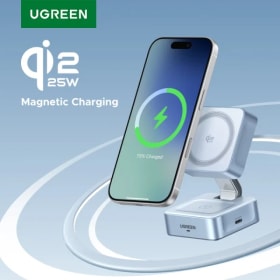 UGREEN mejorado Qi2 25W magnético 2 en 1 soporte de cargador inalámbrico soporte de carga rápida cargador Magsafe para iPhone 16 17/AirPods