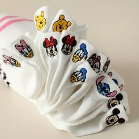 5 Pares de Calcetines Cortos de Mujer con Patrones Bordados de Dibujos Animados Aleatorios, Ligeros y Transpirables para Verano, Calcetines de Pareja Tipo Náuticos