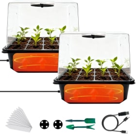 Kit de inicio de semillas con calor incorporado, juego de bandejas de inicio de plantas de 24 celdas, paquete de 2 bandejas de propagación con cúpula de humedad