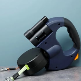 Correa retráctil para perros doble con luz LED, giratoria 360, sin enredos, frenado independiente, cables reflectantes de 3M para perros