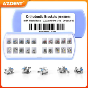 20 unids/caja AZDENT soporte Dental aparatos de ortodoncia MIM monobloque Base de malla de Metal dividida Mini Roth/MBT 0,022 ganchos 345 odontología