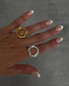 GHIDBK Vintage 18K chapado en oro círculo Irregular textura derretida detalle anillos para mujeres Acero inoxidable joyería de moda impermeable