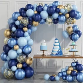 Kit de guirnaldas de globos metálicos blancos y azules, arco de globos de confeti dorados para Baby Shower, cumpleaños, graduación, decoración para fiesta de boda