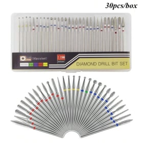 Juego de brocas para uñas de diamante de seguridad profesional, brocas para cutículas de carburo de 3/32 pulgadas para manicura y pedicura eléctrica, 30 piezas
