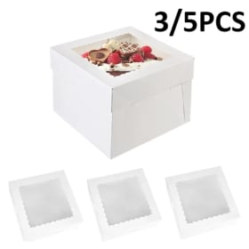 Cajas de papel blancas desechables para pastel de cumpleaños, estilo de ventana de alta gama, resistente, no se deforma fácilmente, caja de almacenamiento de pastel de encaje ondulado, 3/5 Uds.