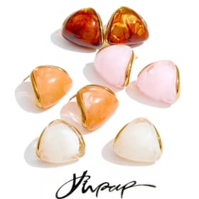 Yhpup-pendientes triangulares acrílicos de resina exquisita Y2K, joyería con dijes de moda de acero inoxidable dorado, ámbar, naranja, blanco y rosa