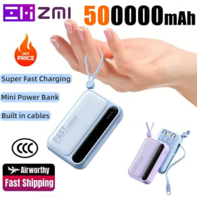 ZMI 500000mAh 4 en 1 banco de energía de gran capacidad Cables integrados pantalla Digital inteligente batería portátil ligera para iPhone