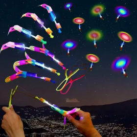 5/10 piezas LED flecha voladora cohete juguetes-goma catapulta helicóptero luz fiesta diversión mejores regalos para niños juego al aire libre