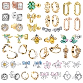 Pendientes de Plata de Ley 925 con Diseño Simple, Brillantes, Cuadrados, en Forma de Corazón, con Borlas de Flores y Mariposas, Ideales para Regalos de Cumpleaños para Mujeres