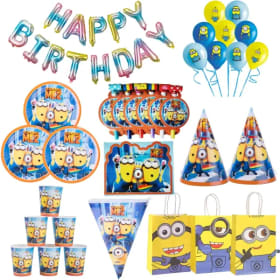 Globo de fiesta de cumpleaños con tema de Minions, globo de látex, vajilla desechable de dibujos animados para fiesta, mochila de fondo, bolsa de regalo, bolsa de papel