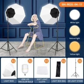 Kits de Softbox de fotografía de 70cm, 2 uds., Softbox octagonal de alto brillo, sistema de luz profesional, paraguas, accesorios de estudio fotográfico