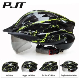 PJT-casco de ciclismo ligero 4 en 1, 18 agujeros transpirables, para adultos, carretera, MTB, visera desmontable, gafas, casco para bicicleta