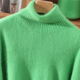 Otoño e Invierno nuevo 100% suéter de cachemira de visón para mujer solapa alta Color sólido acolchado jersey de lana bajo de punto camisa