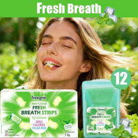 FREEGRIN - Refrescante Bucal con Sabor a Menta, Paquetes Portátiles de Menta Fresca, Tiras Disolubles para el Aliento, Tiras para un Aliento Fresco al Besar