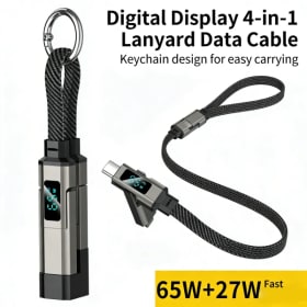 Cables de datos con cordón para llavero tipo C corto 4 en 1 con pantalla LED, cable de carga rápida PD trenzado para iPhone 17, Samsung Galaxy A17