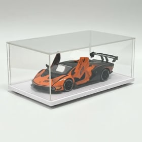 Caja de exhibición acrílica con base blanca transparente, gabinete de exhibición a prueba de polvo, adecuado para modelos de coches/juguetes/coleccionables, 1 ud.