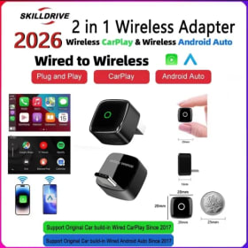 Skilldrive 2026 2 en 1 Ultra Mini adaptador CarPlay inalámbrico Android Auto AI caja inteligente sistemas inteligentes para coche CarPlay con cable