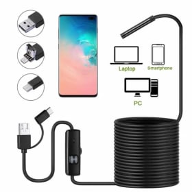 Endoscopio Industrial con USB, 6 luces LED, sonda de 5,5mm, IP67, cámara de inspección de tuberías impermeable para medir tuberías, visión subacuática