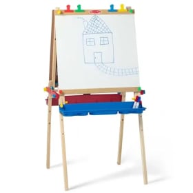 Melissa & Doug Caballete de Madera de Arte, Caballete de pintura para manualidades, Caballete y pizarra todo en 1, Rollo de Papel, Pizarra blanca, Pizarra de tiza, 3 + años, Regalo para niños o niñas