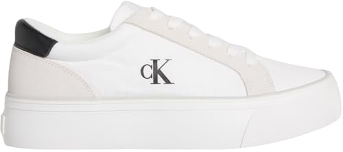 Calvin Klein Sneaker con Suela Vulcanizada Mujer Flatform Nylon Mix con Logotipo, Blanco (Bright White/Black), 40