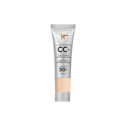 IT Cosmetics CC+ Cream Base de Maquillaje con SPF50+ - Tratamiento Antiedad e Hidratante - Cobertura Total - Acabado Natural - 12 Tonos - Light (YSBB) - 12ml
