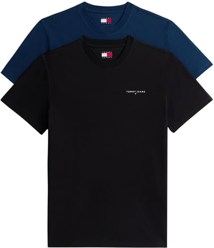 Tommy Jeans TJM Slim Linear SS tee 2Pck Ext Dm0Dm22316 Camiseta S/S, Multi (Black/Dark Night Navy), M para Hombre