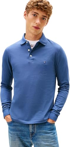 Tommy Hilfiger Polo de Manga Larga Hombre Slim Basic, Azul (Aegean Sea), M