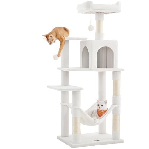 Feandrea Árbol para Gatos, 143 cm, Torre Multinivel con Rascadores, Plataformas, Cueva y Hamaca