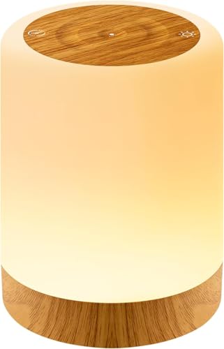 Auxmir Lámparas de Mesita de Noche, Recargable USB 3000mAh, Regulable con 256 Colores RGB y 5 Modos, Luz Nocturna LED Táctil con Temporizador, Inalámbrica para Dormitorio o Regalo, Marrón Claro