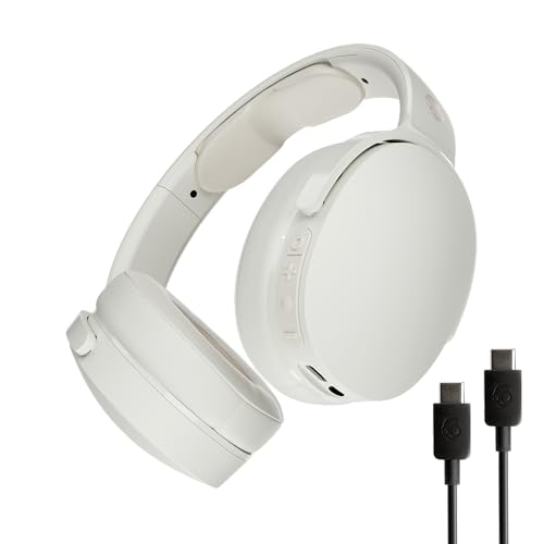 Skullcandy Hesh EVO Cascos Inalámbricos Bluetooth Over-Ear con Cable de Carga USB-C Extralargo, Aislamiento Acústico, 36 Horas de Autonomía, Diseño Ligero Plegable - Blanco