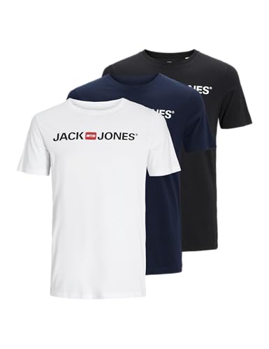Jack & Jones Pack de 2 Camisetas de Tamaño Grande con Cuello Redondo con Impresión de Logotipo de Gran Tamaño, 12137126 – Blazer Negro/Blanco/Azul Marino, XXL