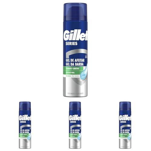 Gillette Series Gel De Afeitar Calmante Con Aloe Vera, Para Maquinilla De Afeitar Para Hombre 200ml (Paquete de 4)