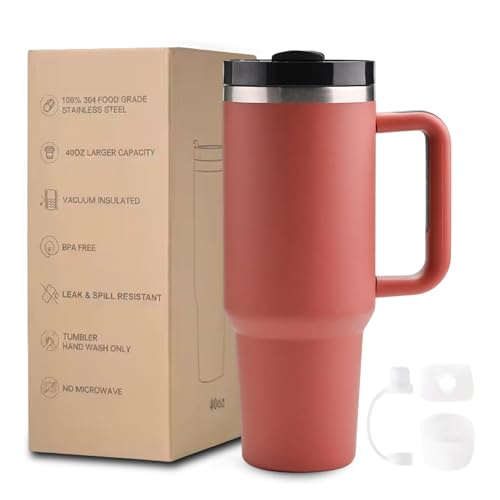 Taza Térmica Premium 1200ml | Vaso Térmico con Accesorios Antigoteo | Botella de Agua de Acero Inoxidable sin BPA | Termo de gran capacidad para oficina, viaje y aventuras outdoor (Rojo)