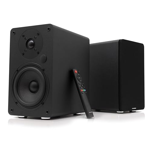 VULKKANO A5 ARC Altavoces Autoamplificados con Woofer de 5.25", Bluetooth 5.0, HDMI ARC, Optica, RCA, USB, con Salida Subwoofer, Altavoces para la TV con Diseño Elegante, Color Negro