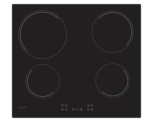 Candy Idea CH64CCB 4U2 Placa Vitrocerámica 4 Fuegos, 60CM, 10 Niveles de Potencia, 6,5KW, Mandos Centrales, Indicador de Calor, Bloqueo de Seguridad, Alerta Sobrecalentamiento y Derrames, Negro