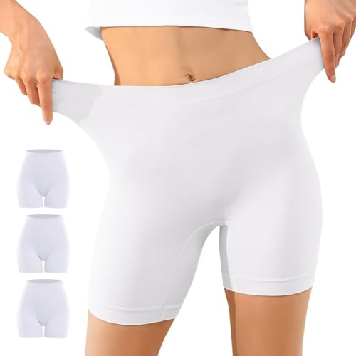 YouShow 3 Piezas Boxer Shorts Antirozaduras Mujer - Sin Costuras, Elásticos Debajo Falda - Ideal para Yoga, Ciclismo y Deporte (Blanco, S)