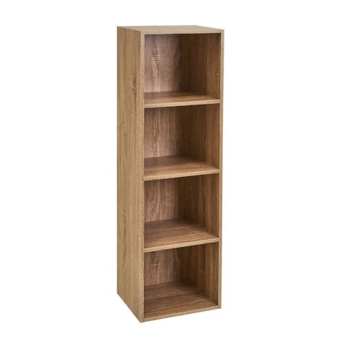 LOLAhome Estantería Librería Cubo con 4 estantes de Tablero de Laminado Color Natural para Despacho, Librería, Dormitorio o Despensa de 106x30x23 cm