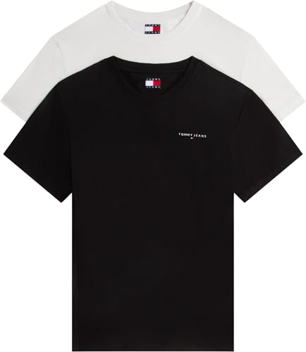 Tommy Jeans Camiseta TJM Slim Linear SS para Hombre - Pack 2 Unidades en Multicolor (Crudo/Negro) - Talla M