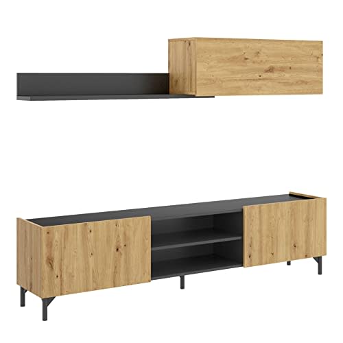 DEKIT GRUPO RIMOBEL TASS Composición de salón TV, Melamina, Grafito y Nordic, 180x183x35 cm