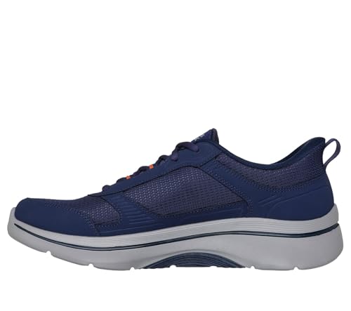 Skechers Go Walk Arch Fit 2.0 Seared - Tenis para Hombre, Tela de Piel Azul Marino y Naranja, 48.5 EU