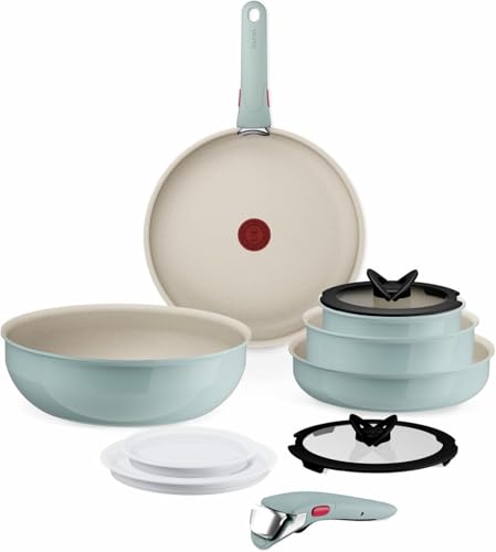 Tefal Ingenio Serenity - Juego de 2 Sartenes 22/28 cm + Wok 26 cm + 2 Cazos 16/20 cm + 4 Accesorios + 2 Mangos