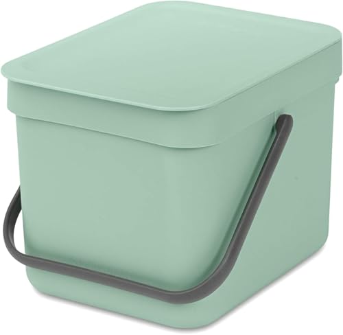 Brabantia Sort & Go 6L Cubo de Basura Verde Jade - Cubo de Reciclaje con Asa y Tapa Extraíble