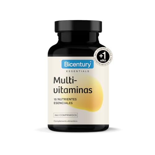 Bicentury Multivitaminas y Minerales - 15 Nutrientes Esenciales | Vegano, Sin Gluten ni Lactosa | 360 Comprimidos (1 Año)