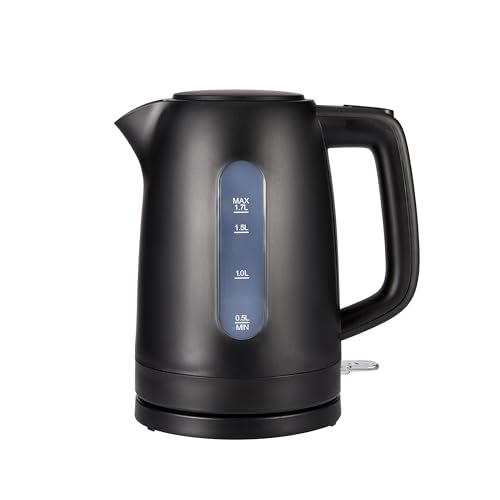 Amazon Basics Hervidor de Agua Eléctrico 1,7L, 2200 W, Libre de BPA con Base 360°, Apagado Automático y Filtro Antical Extraíble, Negro Mate