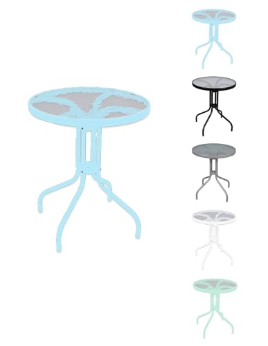 Jardin202 Mesa de Cristal Redonda con Base Metálica - 60x70cm | Ideal para Terraza, Jardín o Balcón