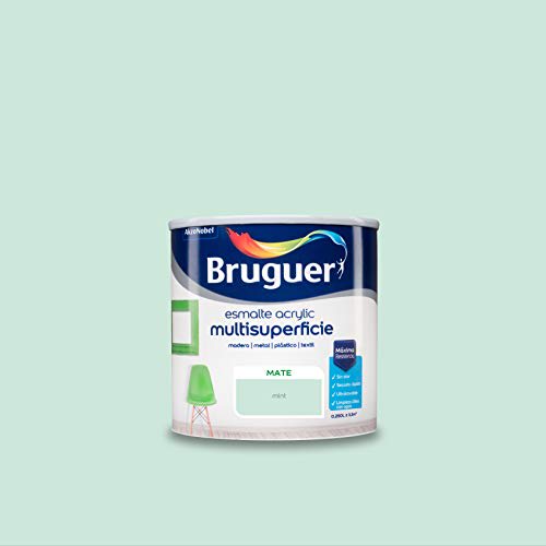 Bruguer Acrylic Multisuperficie Esmalte al Agua Mate Mint 250 ml - Pintura Acrílica de Secado Rápido y Bajo Olor