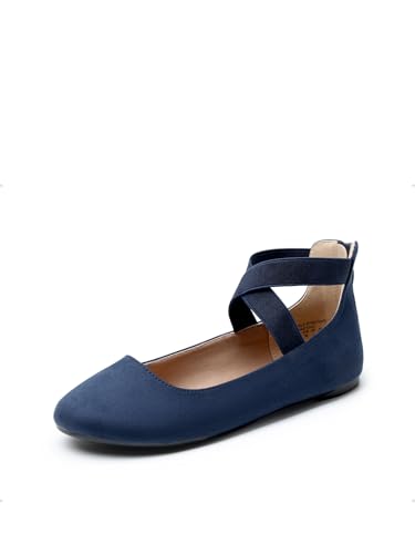 DREAM PAIRS Bailarinas Mujer Zapatos Planos Comodos Ballet Flats con Correa de Tobillo Armada Sole_Stretchy-E Talla 36 (EUR)