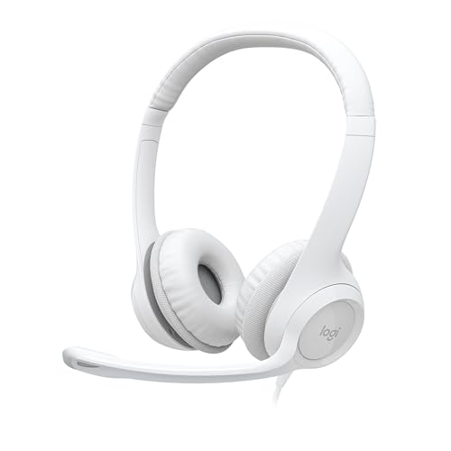 Logitech H390 Auriculares con Cable para PC/Portátil, Auriculares Estéreo con Micrófono con Supresión de Ruido, USB-A, Controles en línea, Funciona con Chromebook - Blanco