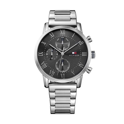 Tommy Hilfiger Reloj de Cuarzo Analógico Multifunción para Hombre de 44mm - Esfera Gris, Pulsera de Acero Inoxidable Plateado, 3 Subesferas, Resistencia al Agua 3ATM - 1791397