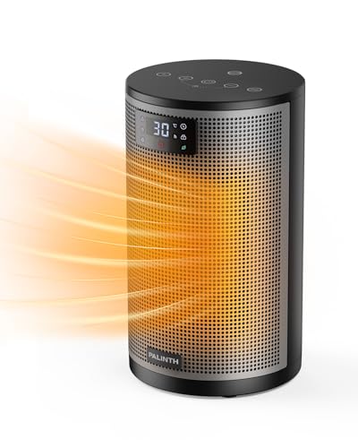PALINTH Calefactor Bajo Consumo, 1500W PTC Cerámico, 4 Modos, Temporizador 8H, Modo ECO, Protección Sobrecalentamiento/Vuelco